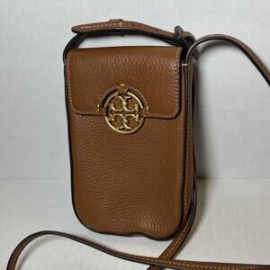 Tory Burch Miller Leather Phone Crossbody Bag Brown